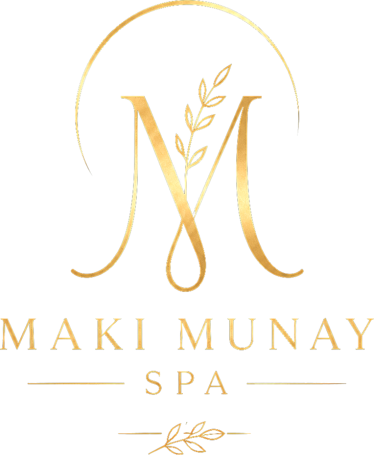 Maki Munay Spa logo in gold: M monogram with botanical sprig above the Maki Munay Spa wordmark